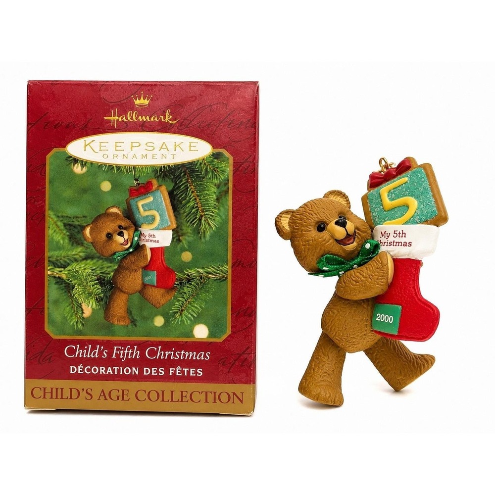 Hallmark Keepsake Child's Fifth Christmas Ornament 2000 Teddy Bear w/ Box